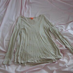 Joe Fresh Gold Beaded V-Neck Top Large